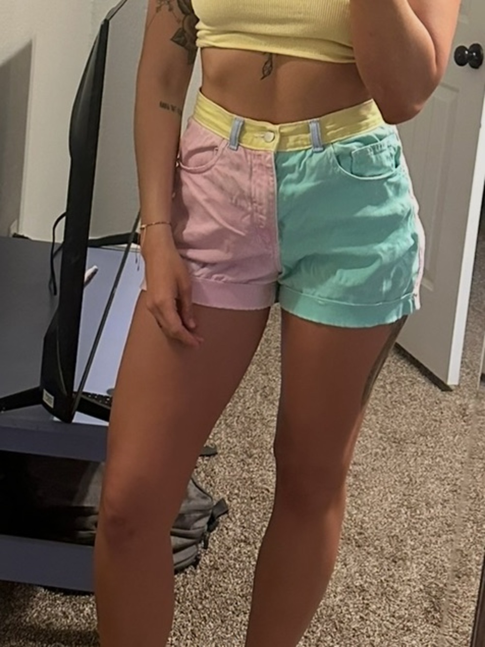 Vintage American Apparel Pastel Mint and Pink High-Waist Colorblock Shorts